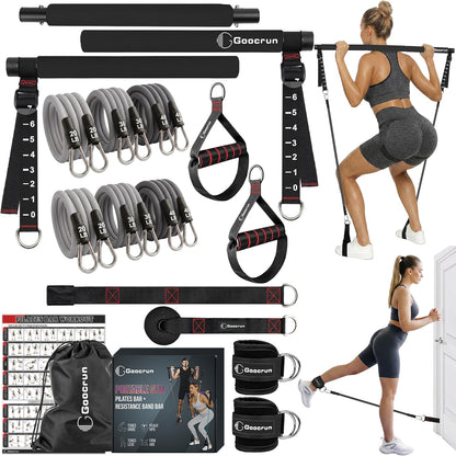 Portable Pilates Bar Kit with Resistance Bands for Men and Women - 3 Set Exercise Resistance Bands - Multifunctional Home Gym - Supports Full-Body Workouts – with Fitness Poster and Video
