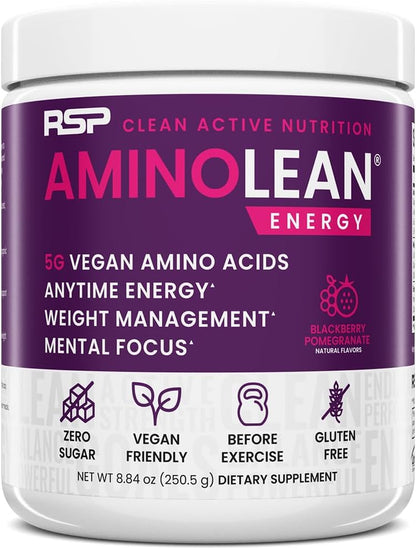 Aminolean Pre Workout Powder & Natural Amino Energy with Vegan BCAA + EAA | Jitter-Free Preworkout Energy from Green Tea + Amino Acids & Weight Management for Women & Men - Vegan, Zero Sugar, No Crash
