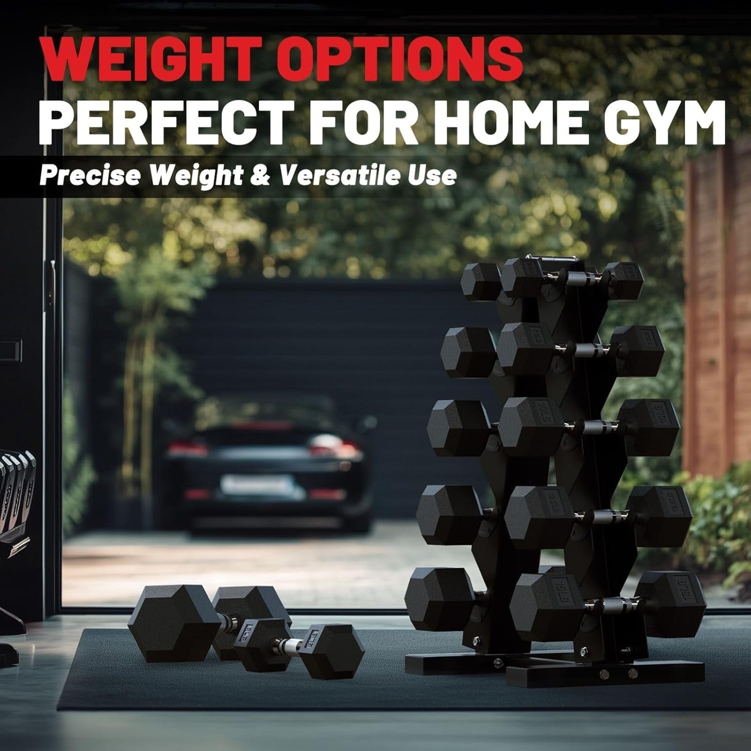 HEX Dumbbell Set 2.5-125Lb, Rubber Encased Home Gym Dumbbells, Exercise & Fitness Weights Dumbbells for Women & Men, Hand Weight for Strength Training