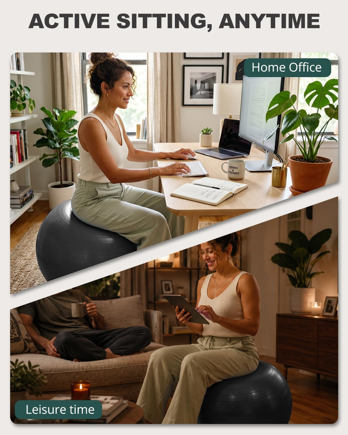Yoga Ball for Exercise, Pilates, Core & Balance Training, Stability Ball for Pregnancy & Birthing Prep, Physical Therapy, Daily Stretching, Office Chair for Active Sitting, Quick Pump Included