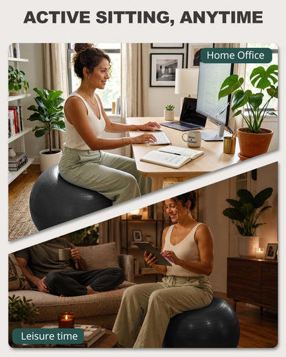 Yoga Ball for Exercise, Pilates, Core & Balance Training, Stability Ball for Pregnancy & Birthing Prep, Physical Therapy, Daily Stretching, Office Chair for Active Sitting, Quick Pump Included