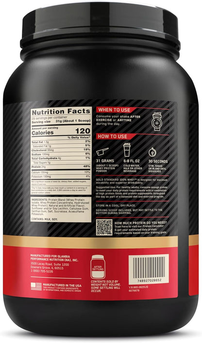 Gold Standard 100% Whey Protein Powder, Vanilla Ice Cream, 2 Pound (Packaging May Vary)