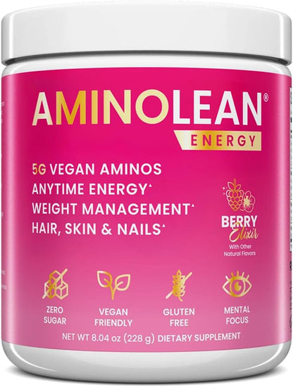 Aminolean Pre Workout Powder & Natural Amino Energy with Vegan BCAA + EAA | Jitter-Free Preworkout Energy from Green Tea + Amino Acids & Weight Management for Women & Men - Vegan, Zero Sugar, No Crash