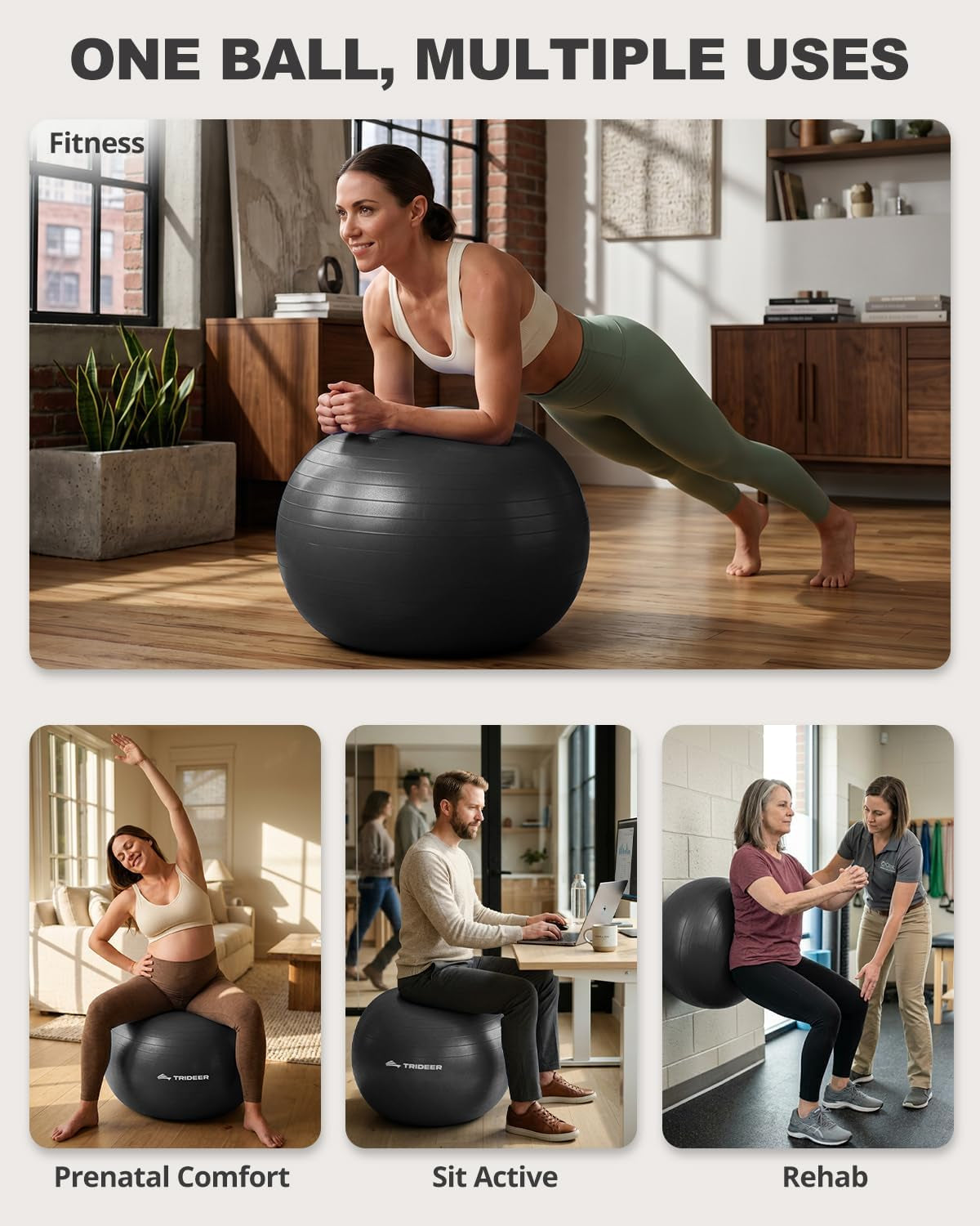 Yoga Ball for Exercise, Pilates, Core & Balance Training, Stability Ball for Pregnancy & Birthing Prep, Physical Therapy, Daily Stretching, Office Chair for Active Sitting, Quick Pump Included