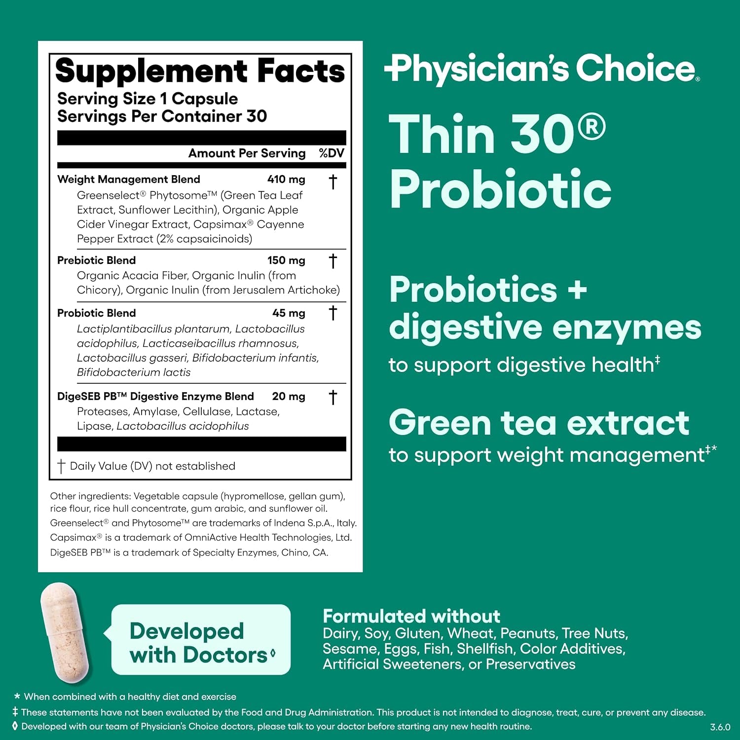 Probiotics for Weight Management & Bloating, 30Ct | 6 Probiotic Strains, Prebiotics, Cayenne, & Green Tea for Gut Health, Bloating Relief, & Weight Management for Women & Men