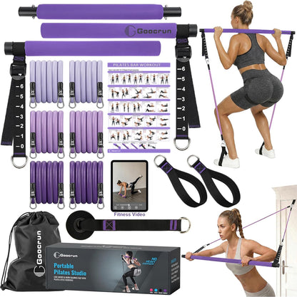 Portable Pilates Bar Kit with Resistance Bands for Men and Women - 3 Set Exercise Resistance Bands - Multifunctional Home Gym - Supports Full-Body Workouts – with Fitness Poster and Video