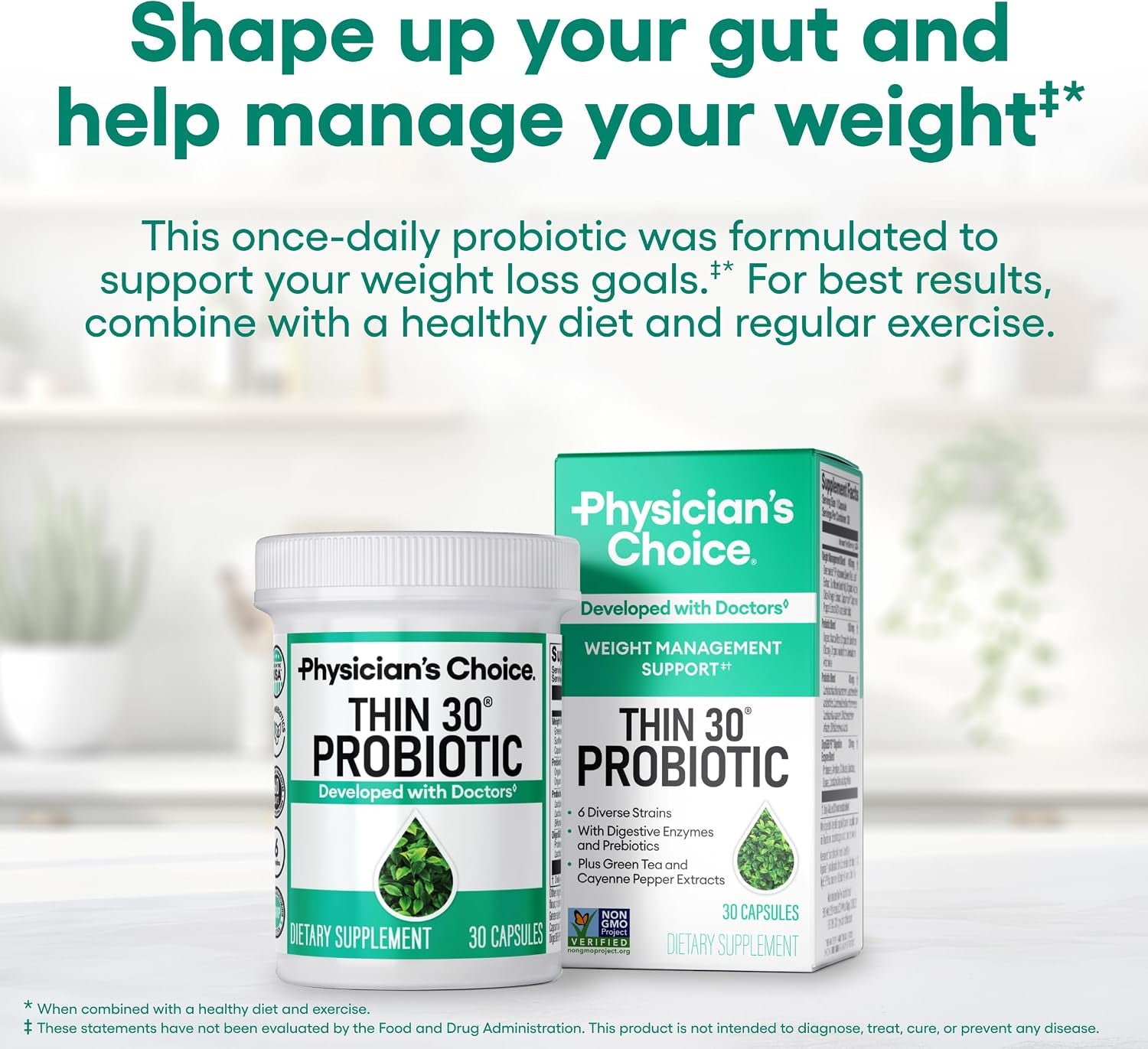 Probiotics for Weight Management & Bloating, 30Ct | 6 Probiotic Strains, Prebiotics, Cayenne, & Green Tea for Gut Health, Bloating Relief, & Weight Management for Women & Men