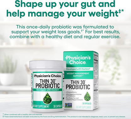 Probiotics for Weight Management & Bloating, 30Ct | 6 Probiotic Strains, Prebiotics, Cayenne, & Green Tea for Gut Health, Bloating Relief, & Weight Management for Women & Men