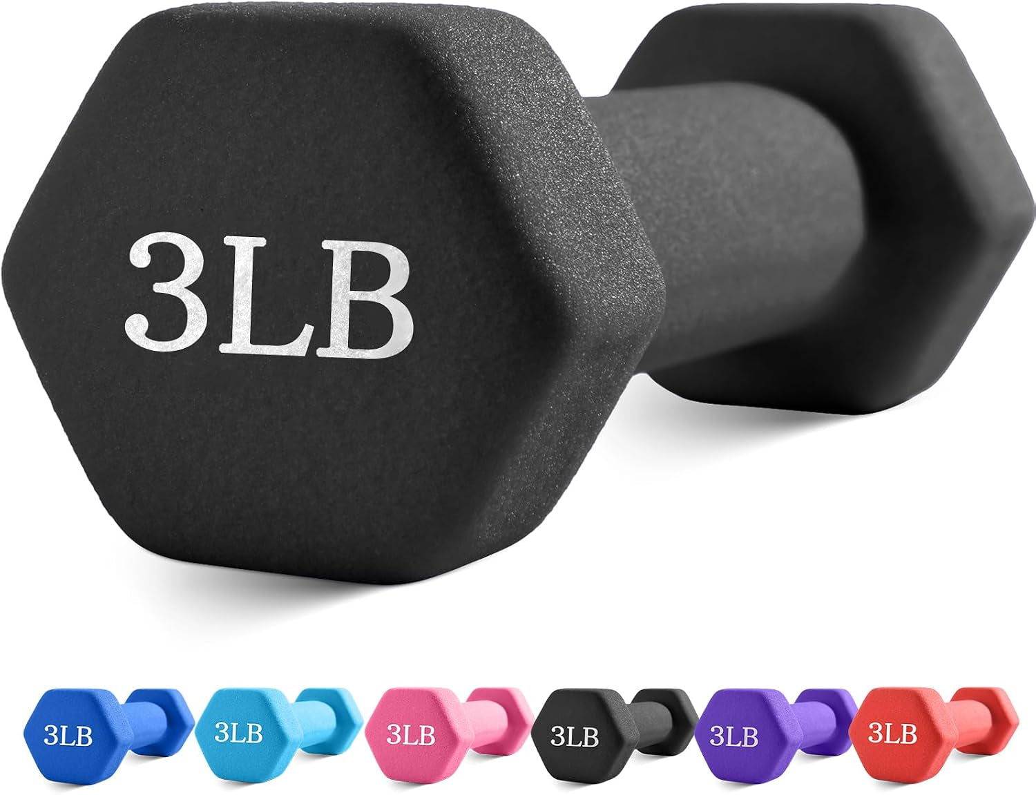 Weights Dumbbells with Neoprene Coating（Single）, 1LB-3LB Anti-Roll, Anti-Slip, Hexagonal Home Fitness Equipment for Shoulder, Neck, and Hand Training for Seniors over 55 Old