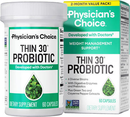 Probiotics for Weight Management & Bloating, 30Ct | 6 Probiotic Strains, Prebiotics, Cayenne, & Green Tea for Gut Health, Bloating Relief, & Weight Management for Women & Men