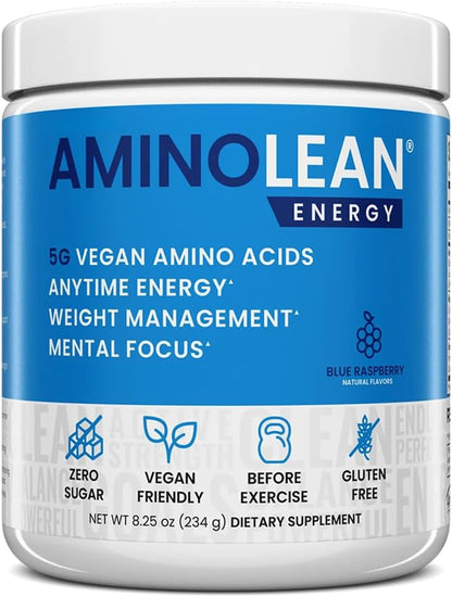 Aminolean Pre Workout Powder & Natural Amino Energy with Vegan BCAA + EAA | Jitter-Free Preworkout Energy from Green Tea + Amino Acids & Weight Management for Women & Men - Vegan, Zero Sugar, No Crash
