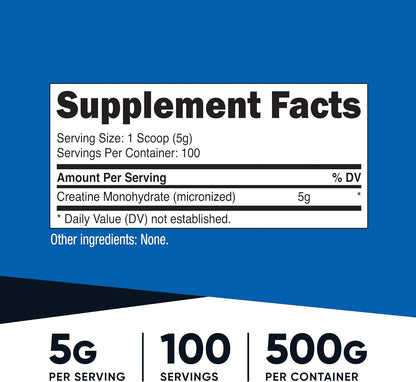 Creatine Monohydrate Micronized Powder 500G, 100 Servings | 5000Mg per Serving (5G), 17.9 Oz