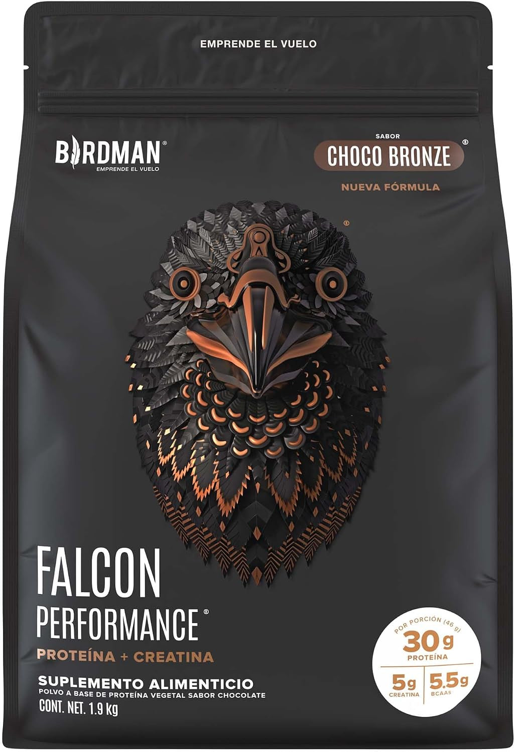 Falcon Performance Vegan Protein Powder, 31G Protein, 5G Creatine, 5G BCAA, Probiotics, Electrolytes, Pre Workout, Low Carb, Sugar Free & Dairy Free, Plant Based Chocolate Protein -19 Servings