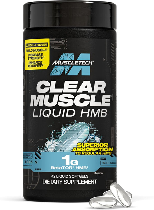 HMB Supplements 1000Mg, Clear Muscle (42 Liquid Softgels) | Highest Grade HMB for Lean Muscle & Recovery, HMB Free Acid Muscle Supplement, Help Decrease Breakdown.
