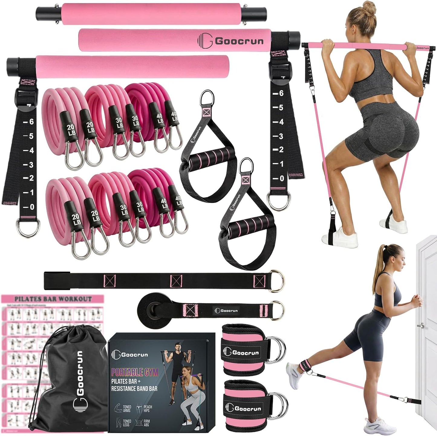 Portable Pilates Bar Kit with Resistance Bands for Men and Women - 3 Set Exercise Resistance Bands - Multifunctional Home Gym - Supports Full-Body Workouts – with Fitness Poster and Video