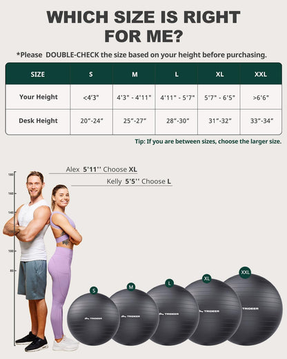 Yoga Ball for Exercise, Pilates, Core & Balance Training, Stability Ball for Pregnancy & Birthing Prep, Physical Therapy, Daily Stretching, Office Chair for Active Sitting, Quick Pump Included