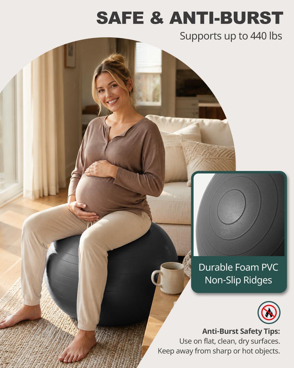 Yoga Ball for Exercise, Pilates, Core & Balance Training, Stability Ball for Pregnancy & Birthing Prep, Physical Therapy, Daily Stretching, Office Chair for Active Sitting, Quick Pump Included