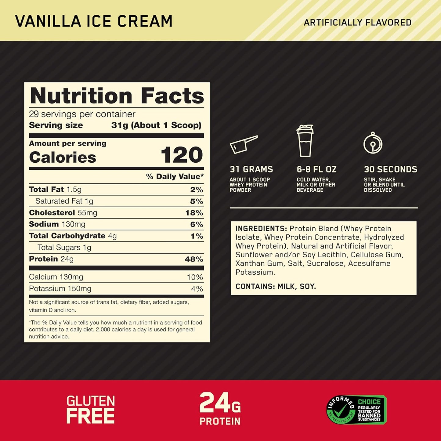 Gold Standard 100% Whey Protein Powder, Vanilla Ice Cream, 2 Pound (Packaging May Vary)