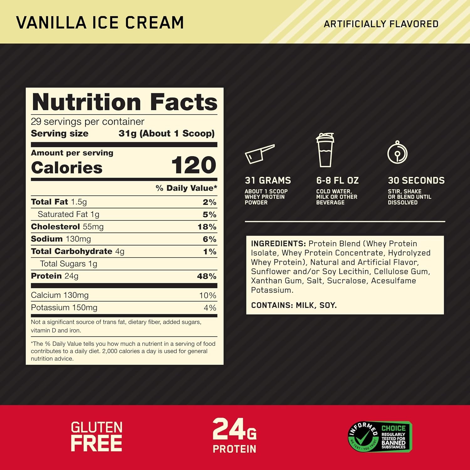 Gold Standard 100% Whey Protein Powder, Vanilla Ice Cream, 2 Pound (Packaging May Vary)