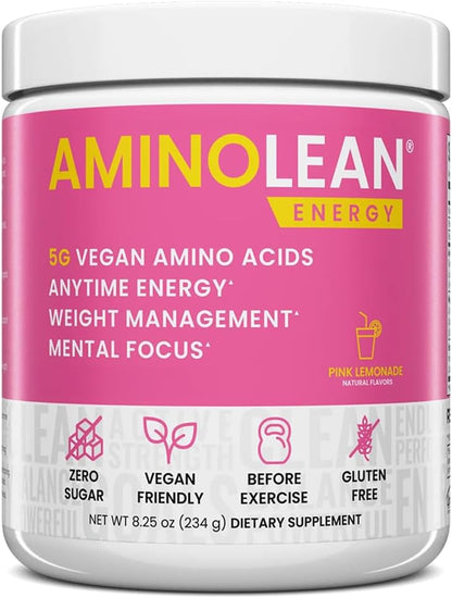Aminolean Pre Workout Powder & Natural Amino Energy with Vegan BCAA + EAA | Jitter-Free Preworkout Energy from Green Tea + Amino Acids & Weight Management for Women & Men - Vegan, Zero Sugar, No Crash