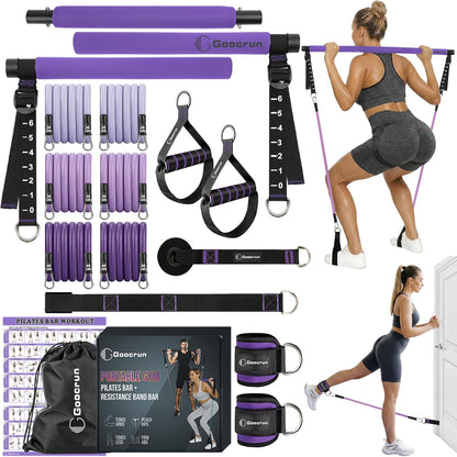Portable Pilates Bar Kit with Resistance Bands for Men and Women - 3 Set Exercise Resistance Bands - Multifunctional Home Gym - Supports Full-Body Workouts – with Fitness Poster and Video