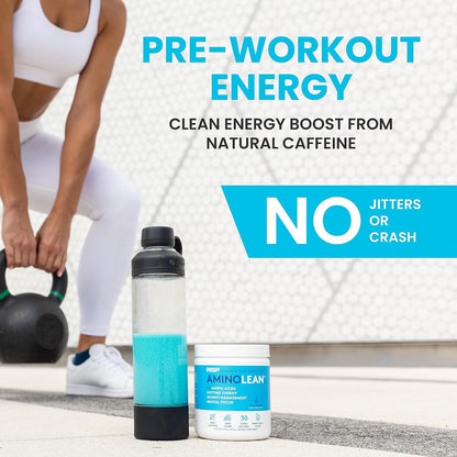 Aminolean Pre Workout Powder & Natural Amino Energy with Vegan BCAA + EAA | Jitter-Free Preworkout Energy from Green Tea + Amino Acids & Weight Management for Women & Men - Vegan, Zero Sugar, No Crash