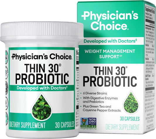Probiotics for Weight Management & Bloating, 30Ct | 6 Probiotic Strains, Prebiotics, Cayenne, & Green Tea for Gut Health, Bloating Relief, & Weight Management for Women & Men
