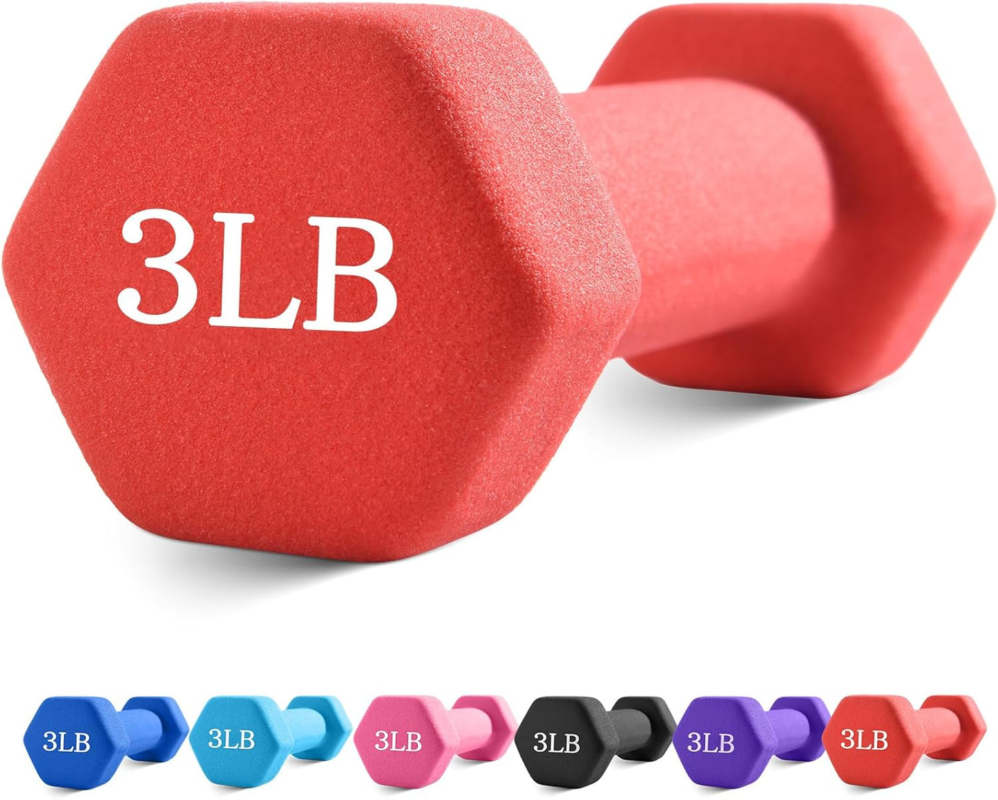 Weights Dumbbells with Neoprene Coating（Single）, 1LB-3LB Anti-Roll, Anti-Slip, Hexagonal Home Fitness Equipment for Shoulder, Neck, and Hand Training for Seniors over 55 Old