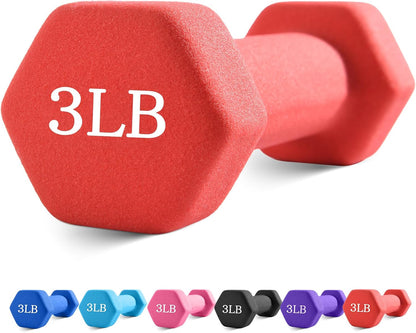 Weights Dumbbells with Neoprene Coating（Single）, 1LB-3LB Anti-Roll, Anti-Slip, Hexagonal Home Fitness Equipment for Shoulder, Neck, and Hand Training for Seniors over 55 Old