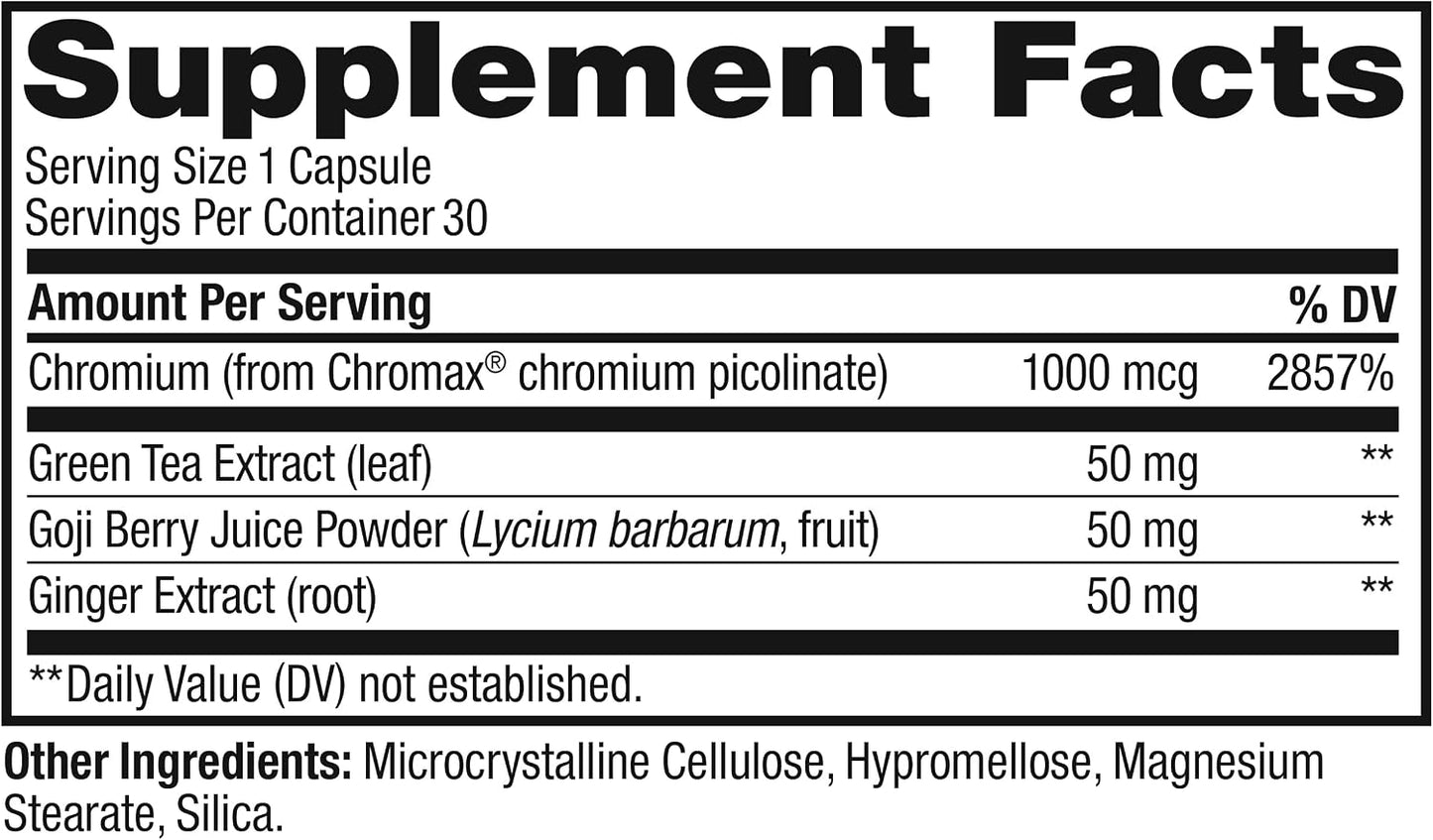 Combat Cravings, Metabolism & Energy Support Supplement,1000 Mcg Chromium, Green Tea, Goji Berry, Ginger - 30 Count