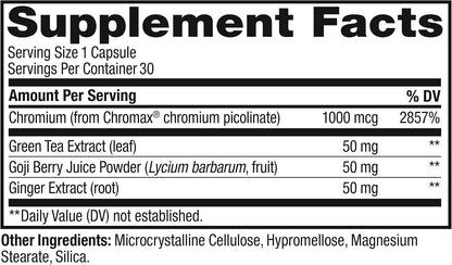 Combat Cravings, Metabolism & Energy Support Supplement,1000 Mcg Chromium, Green Tea, Goji Berry, Ginger - 30 Count