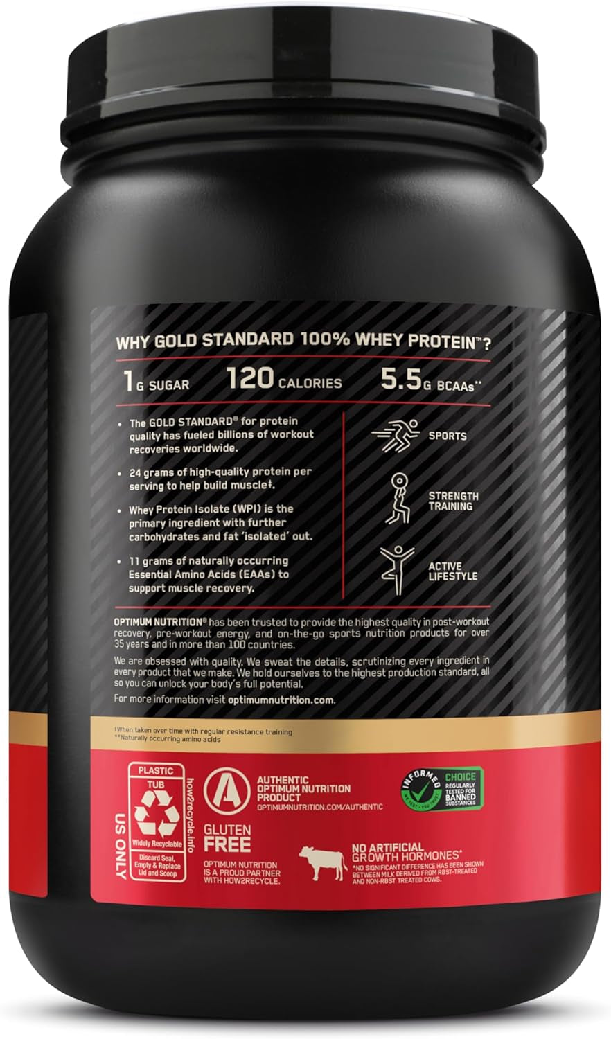 Gold Standard 100% Whey Protein Powder, Vanilla Ice Cream, 2 Pound (Packaging May Vary)